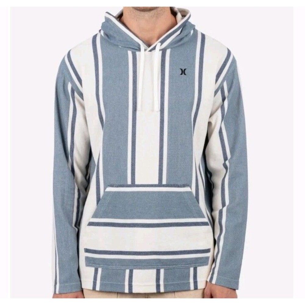 Coastal Skater Hurley Baja Hoodie NWT Blue Stripe Pullover Large Surf‎ Y2K